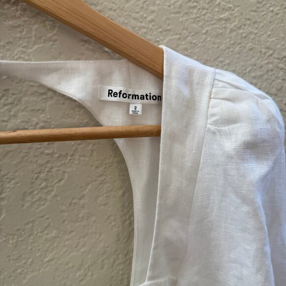 NEW Reformation $248 Brodie Puff Sleeve White Linen Open Back Mini Dress - Picture 7 of 8